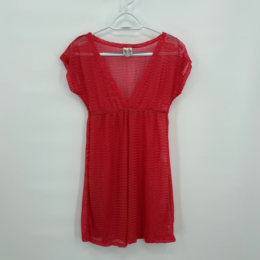 GOA Beachwear by Japna Red Mesh V-Neck Swimsuit Cover Up Dress XS Babydoll Y2K